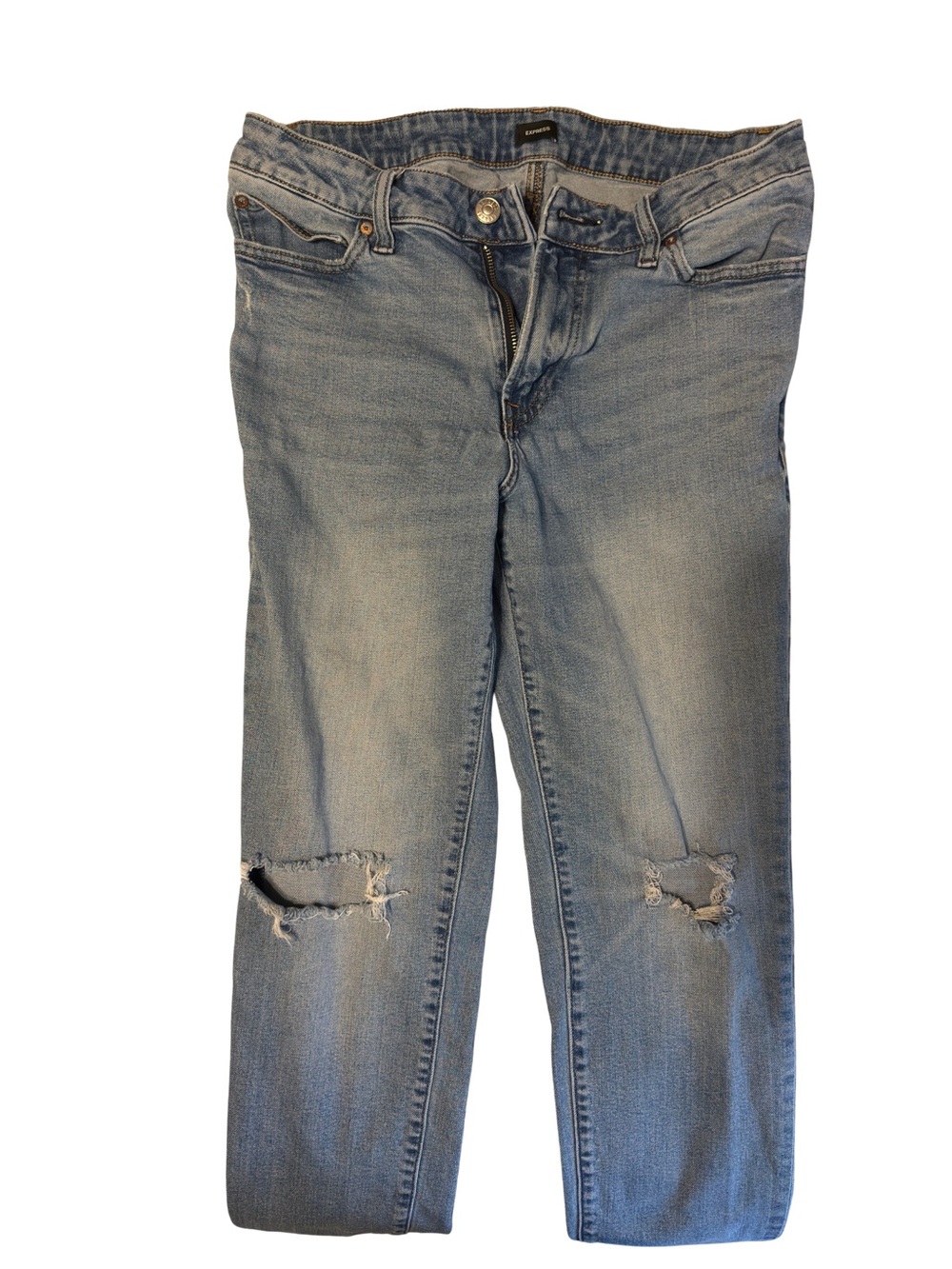 Express Light Blue Men's Skinny Jeans with Knee Rips